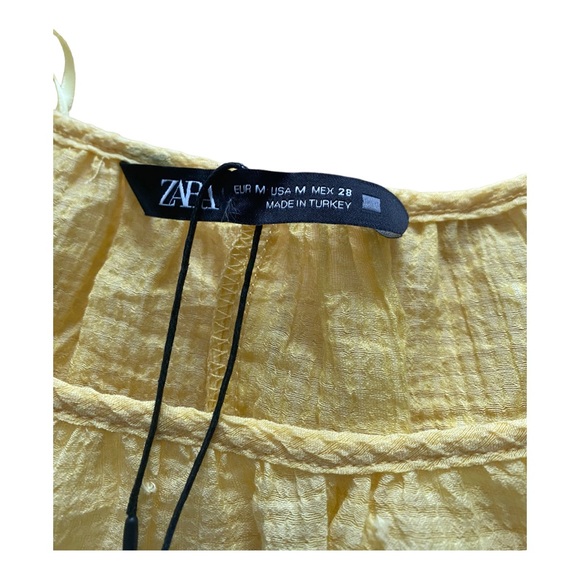 NWT Zara Swiss Dot Volume Blouse Yellow Puffed Sleeve Sheer Blouse M - Picture 8 of 11